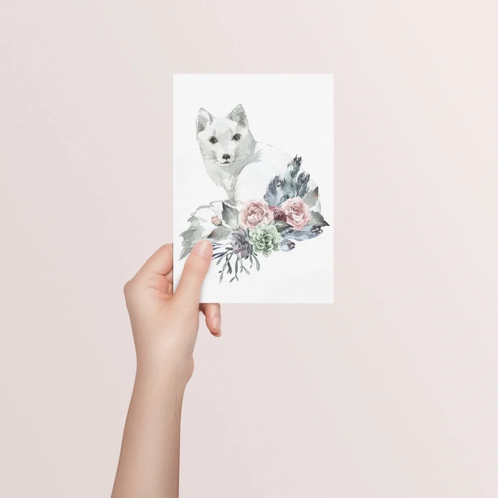 Arctic Fox Watercolor Wall Art Print Poster Illustration Unframed - Picture 8 of 9